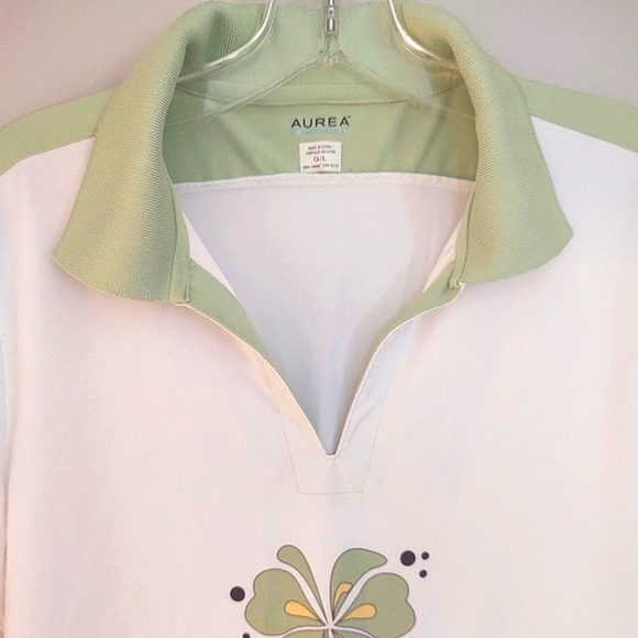 AUREA Dri-Max | White and Green Golf Shirt Hibiscus Flower | Women's Large - Picture 4 of 10